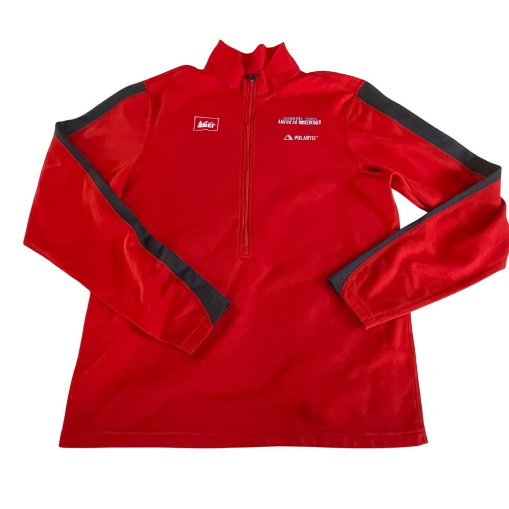 REI‎ Polartec 1/4 Zip Pullover Red Subaru American Birkbeiner Fleece Men L